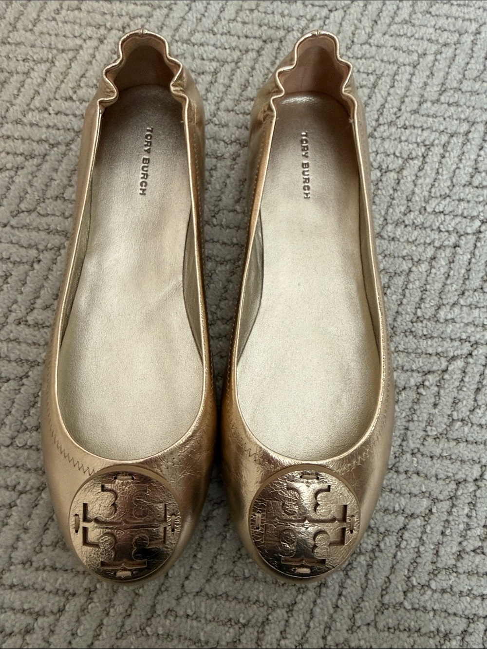 Tory Burch Metallic Gold Logo Ballet Flats